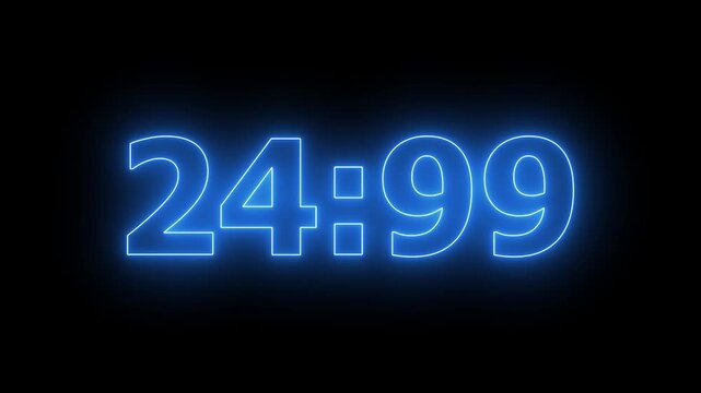 Neon 30 Seconds Timer Countdown Animation with Glowing Futuristic Digital Clock, Cyber HUD Interface, Sci-Fi Technology Background, Modern Time Counter Motion Graphics Loop