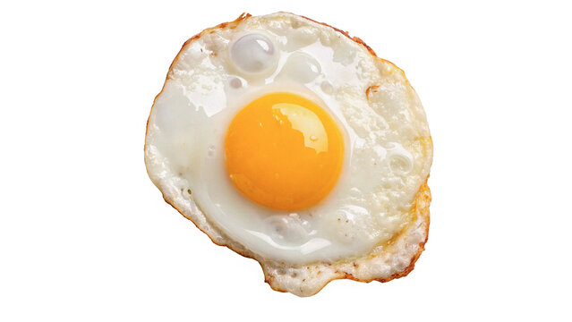Single fried egg with bright yellow yolk isolated on a transparent background healthy breakfast food