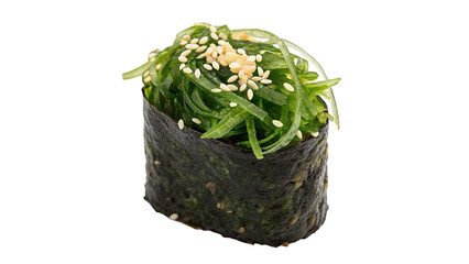 Single Japanese gunkan sushi maki roll with chives isolated on a transparent background gourmet food © novis-png