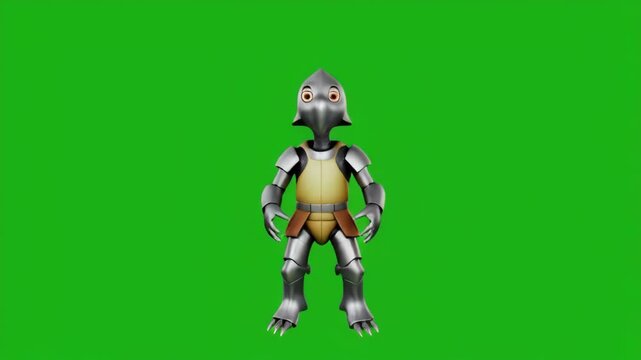 Cartoon Ninja Turtle Performing Action Poses on Green Screen Background