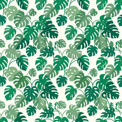 Fototapeta premium Monstera Leaf Pattern Dense Green Foliage in Tropical Jungle.