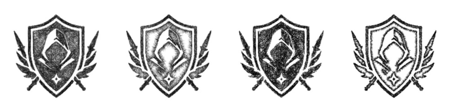Black and white sketch assassin crest icon design set