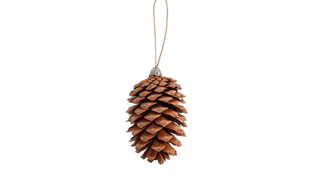 Single natural dry brown pine cone conifer isolated on a transparent background autumn winter decor
