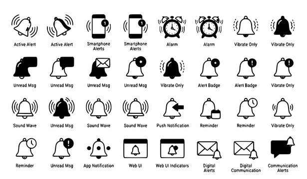 Notification bells icon set alert vector illustration