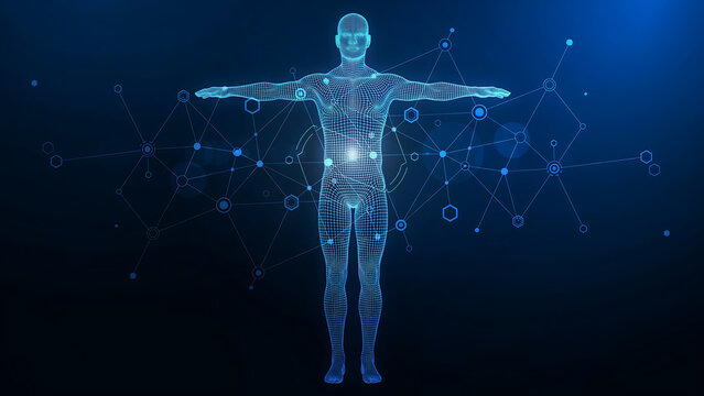 Digital human anatomy hologram model technology concept with hologram, medicine