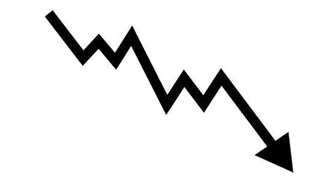 Downward trend arrow icon black and white graphic for business reports and financial data