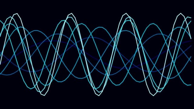 Abstract Waveform Art: Intersecting blue and cyan sinusoidal waves create a mesmerizing abstract visual, evoking themes of sound, data, and digital artistry.