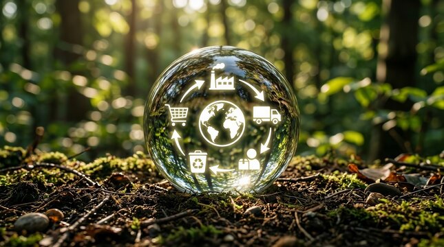 Conceptual illustration of sustainability and life cycle assessment in a circular business value chain.