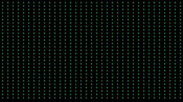 Abstract binary matrix code rain background loop, 4k digital green data text hacking stream motion graphics