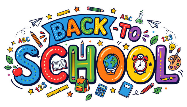 Playful Back to School Lettering and Cute Student Elements on transparent background