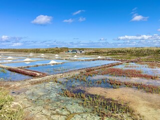 Marais salants de Guérande avec tas de sel et ciel bleu – patrimoine naturel de Loire-Atlantique © Jonathan