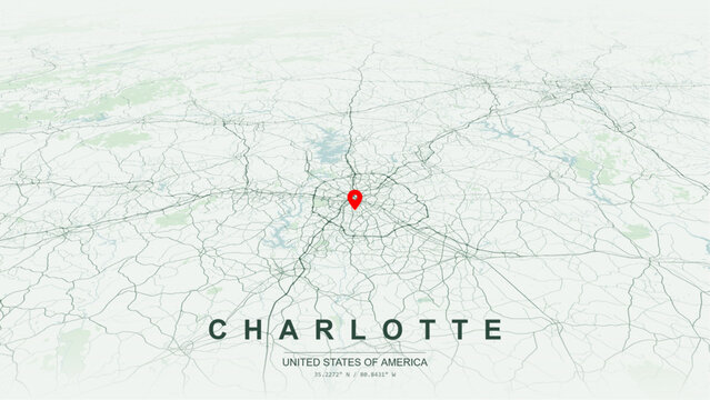 Modern minimalist vector map of Charlotte, North Carolina, USA. High-quality scalable illustration of Charlotte Mecklenburg County city grid for posters design.