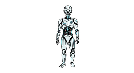 Futuristic humanoid robot with skull face standing upright © alfi