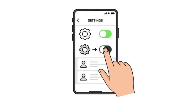 Smartphone settings interface with finger toggling switch