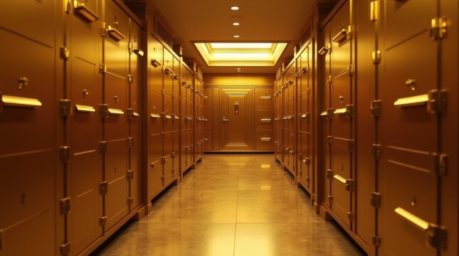 Cajas de seguridad de tonos antiguos dispuestas en perfecta simetr&iacute;a dentro de una c&aacute;mara acorazada privada