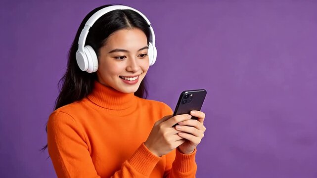 Woman with headphones using smartphone
