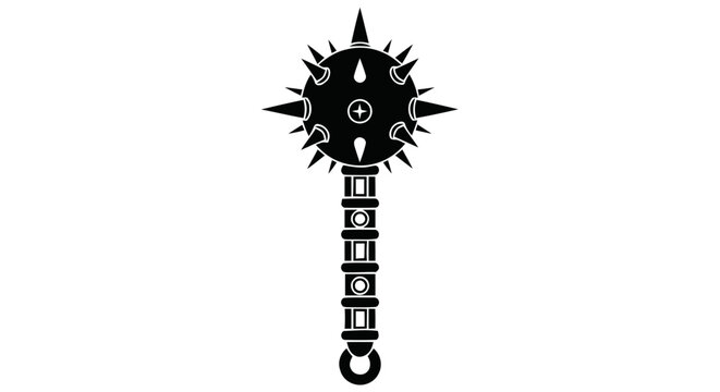 Vector illustration of medieval morning star spiked mace weapon silhouette icon on a transparent background
