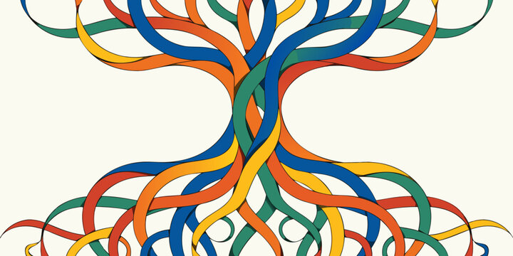 Multicolored abstract tree with intertwining branches and vivid colors eye catching eye popping abstract multicolored branches intertwining illustration contemporary background creative