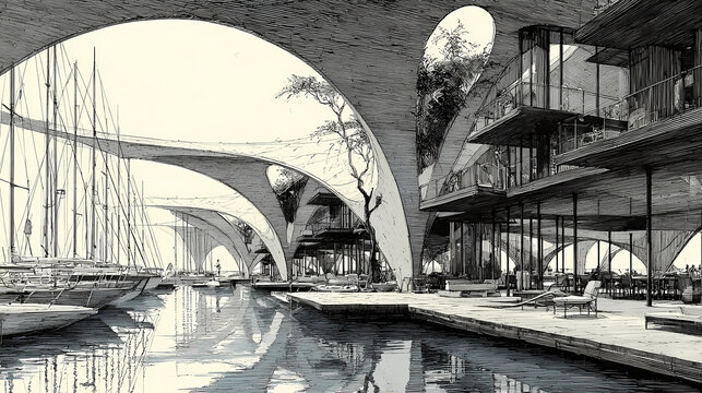 Detailed Hand-Drawn Building Design Sharp Ink Linework