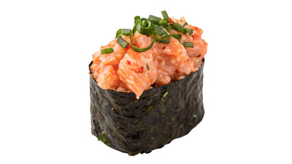 Single Japanese gunkan sushi maki roll with caviar isolated on a transparent background gourmet food © novasel-png