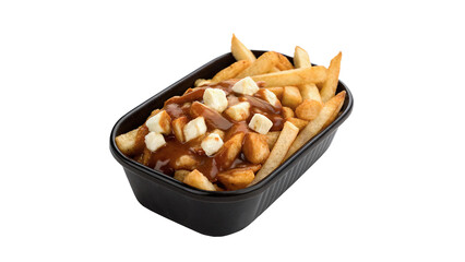 Box of delicious golden crispy french fries with sauce isolated on a transparent background snack © novasel-png