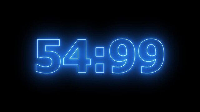 Neon 60 Seconds Timer Countdown Animation with Glowing Futuristic Digital Clock, Cyber HUD Interface, Sci-Fi Technology Background, Modern Time Counter Motion Graphics Loop