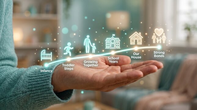 Conceptual illustration of life stages and family growth milestones