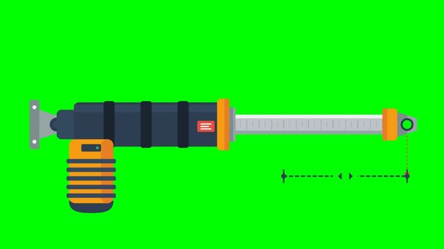 Animated hydraulic piston extending on green screen background