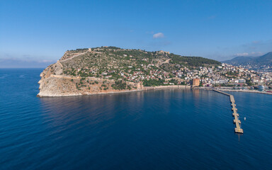 Obraz premium Alanya Castle and Historic Seljuk Shipyard Aerial Panorama on Mediterranean Coast, Antalya, Turkey