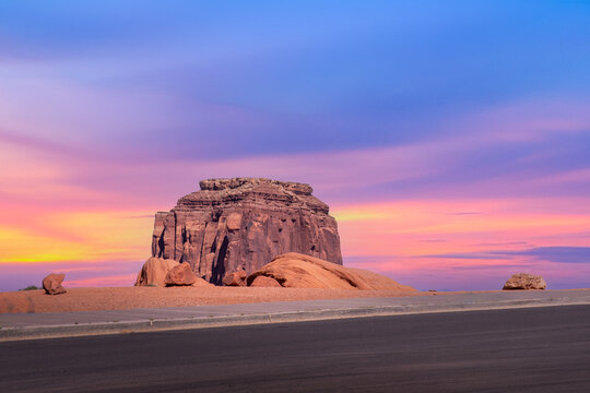sunset over the mountains, view from road trip