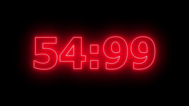 Neon 60 Seconds Timer Countdown Animation with Glowing Futuristic Digital Clock, Cyber HUD Interface, Sci-Fi Technology Background, Modern Time Counter Motion Graphics Loop
