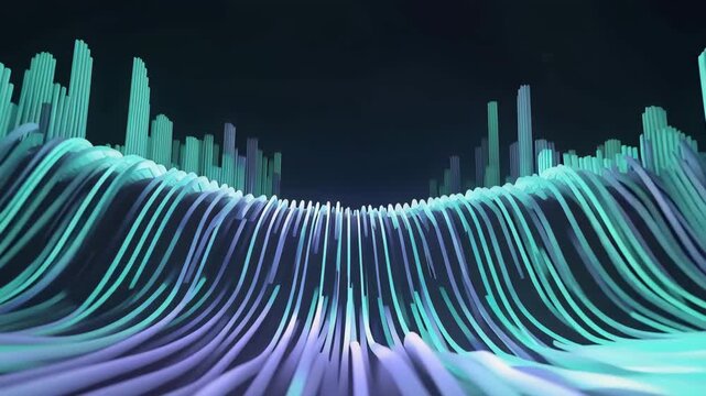 Abstract Futuristic Sound Wave Visualization with Glowing Lines Keywords: abstract, futuristic, sound wave, visualization, glowing, lines, digital, technology, data, network, connection, energy