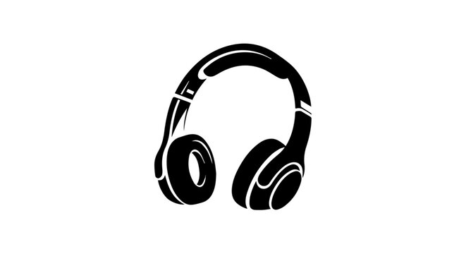 Black over-ear headphones illustration with circular ear cups and headband vector design.