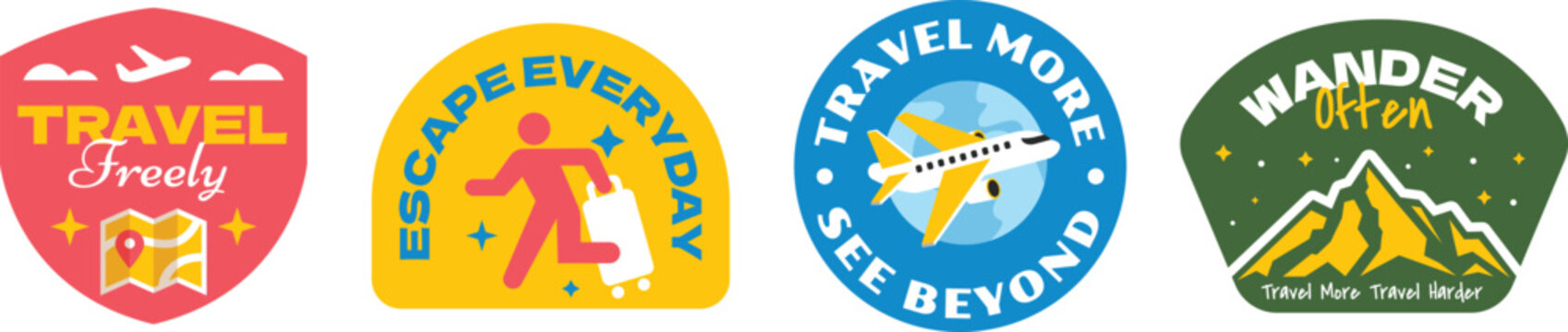 Set of travel badges and stickers collection. Adventure journey vacation design logo template.