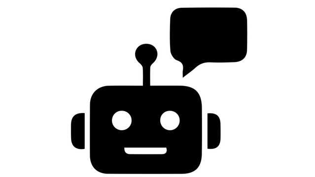 Robot icon, chat bot symbol, black illustration, vector graphic