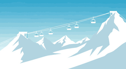 Ski resort cable car lifts ascending snow-capped mountains, winter landscape © ahmad