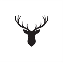 Fototapeta premium Deer Head Black Silhouette Vector with Large Antlers 