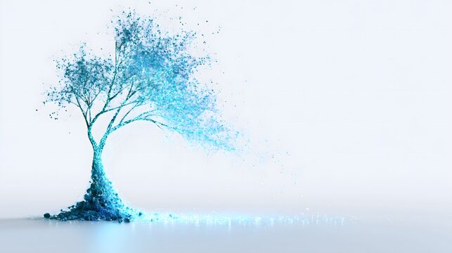 Digital science backdrop Fantasy hologram tree with copy space