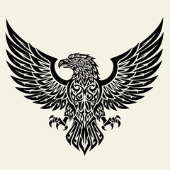 Fototapeta premium Tribal Eagle Tattoo Design, Fierce Bird of Prey, Black Ink Art