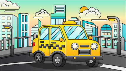 Cartoon Yellow Taxi Cab Illustration © areative