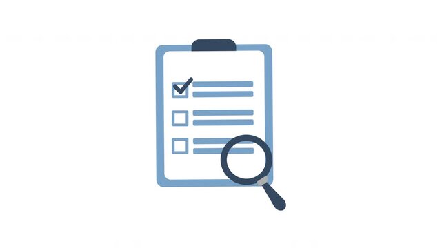 Completed checkmarks on the business document checklist for the survey answer form. Document verification task and audit symbol in a cartoon animation. Work data validation result sign