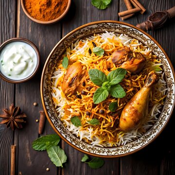 Delicious Chicken Biryani with Yogurt Raita Traditional Indian Pakistani Rice Dish