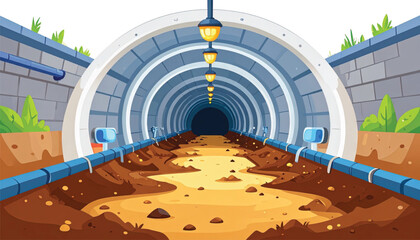 Fototapeta premium Underground tunnel with dirty ground.