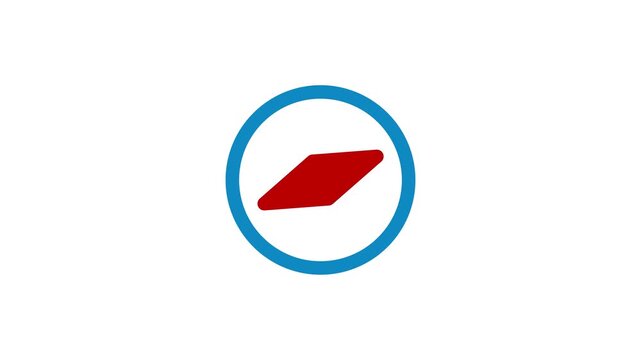 Compass Icon with Spinning Red Needle Animation on White Background Seamless Loop &mdash; Navigation and Direction Concept
