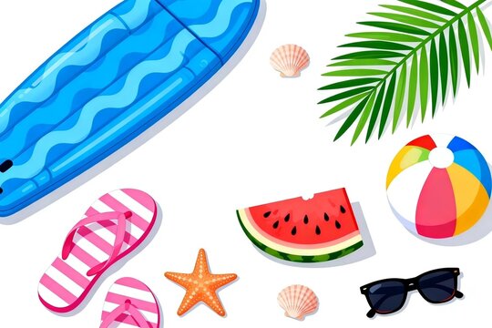 Summer Beach Essentials on White Background