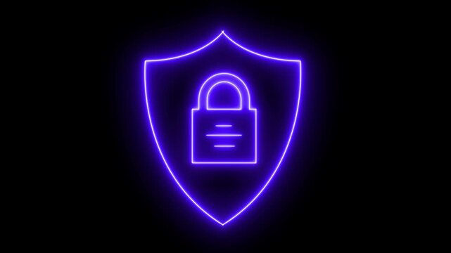 Data security icon animation with shield icon. Glowing security shield icon with lock icon, Glowing neon security Premultiplied neon security neon frame icon, Prohibited icon.
