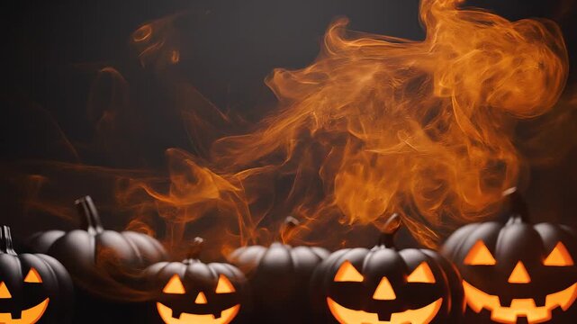 Minimal Halloween Background Elegant Orange Smoke Subtle Glowing Pumpkins Premium