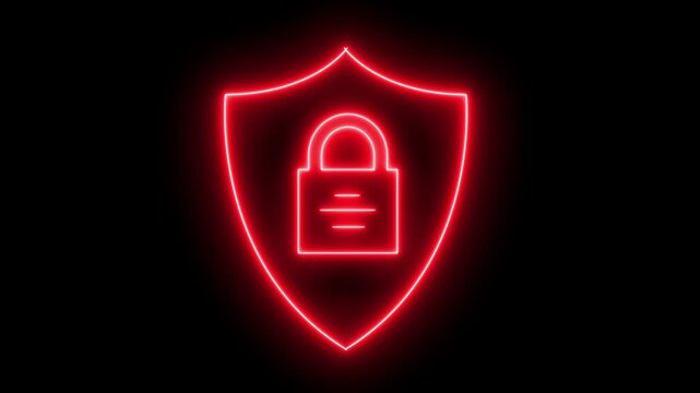 Data security icon animation with shield icon. Glowing security shield icon with lock icon, Glowing neon security Premultiplied neon security neon frame icon, Prohibited icon.