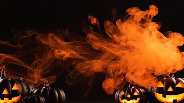 Minimal Halloween Background Elegant Orange Smoke Subtle Glowing Pumpkins Premium