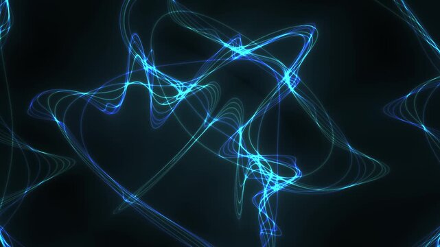 Mesmerizing flowing neon blue electric energy waves shimmer and dance across a dark void, creating an abstract and ethereal digital display of vibrant luminosity and cosmic motion that